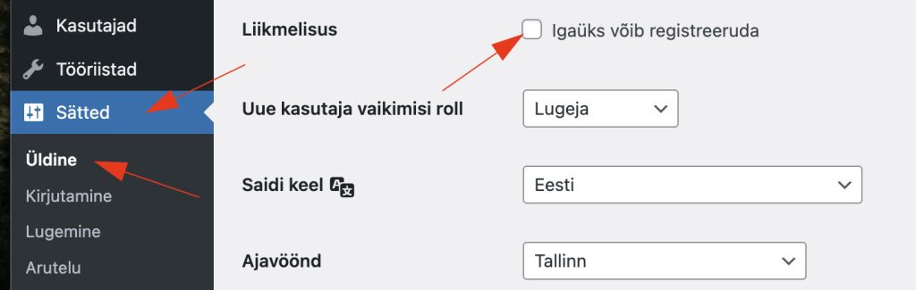 Liikmelisuse välja lülitamine WordPressis